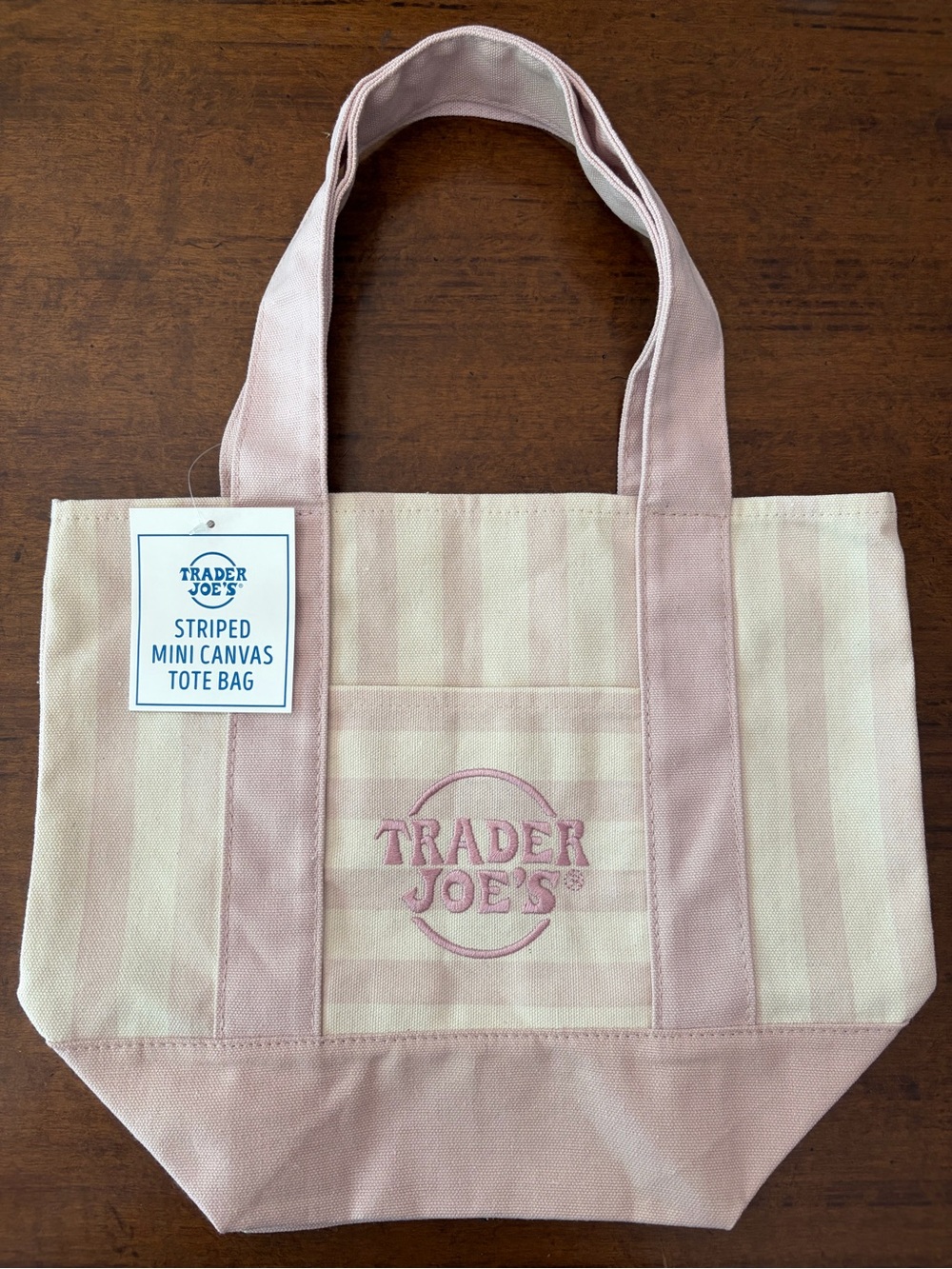 NWT Trader Joe's Mini Canvas Striped Tote Bag choose pale pink or desert sand